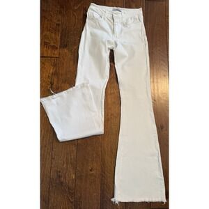 Women's O2 Denim Made In Hollywood Sz 25 White Jeans Flare Leg Raw Hem 70's Vibe